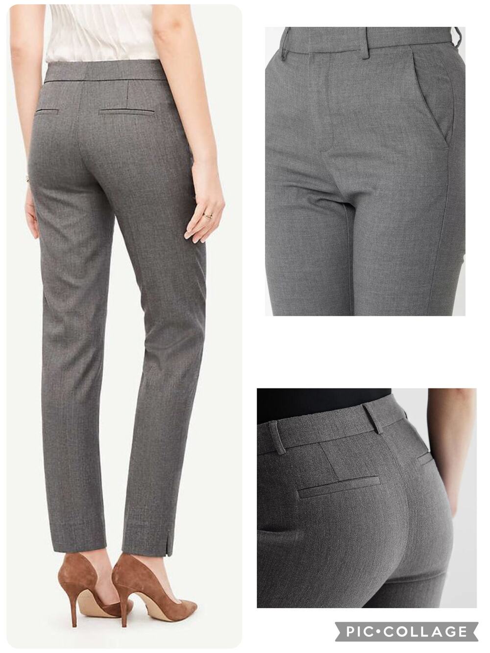 Ann Taylor PETITE 0 Straight leg Ankle Pant high-rise stretch work trousers gray